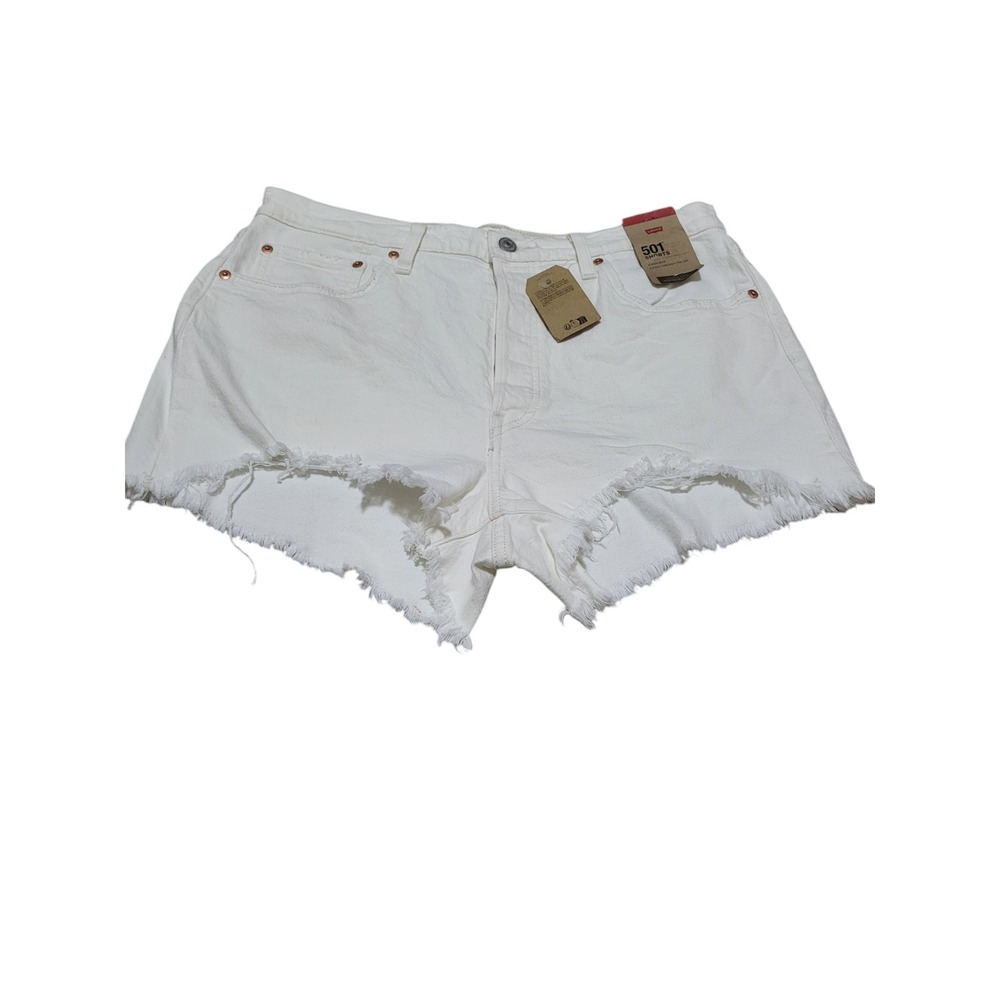 Levi's 501 Off-White High Rise Button Fly Distressed Jean‎ Shorts W33